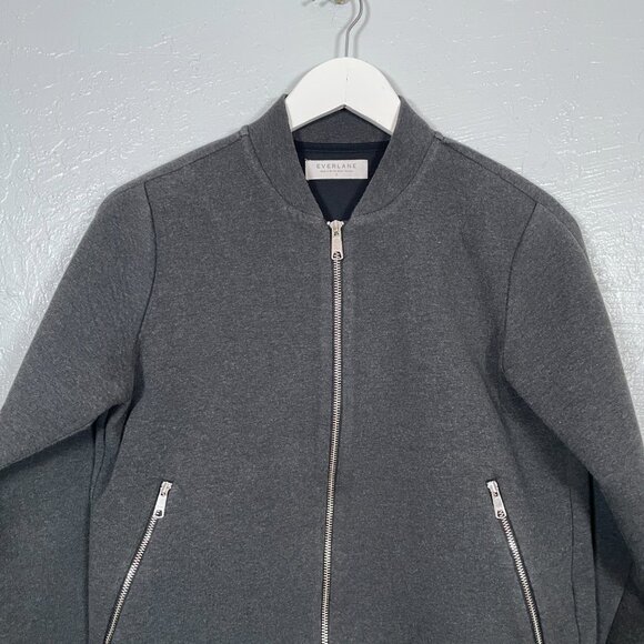 Everlane Men S Dark Gray Bomber Jacket Two Way Front Zipper Pockets Cotton - Picture 4 of 9